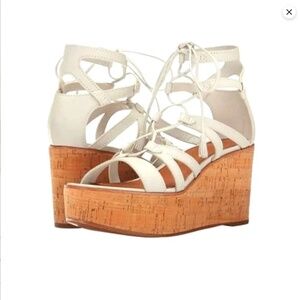 Frye Heather Leather Lace Up Gladiator Wedge Sandals sz 9 Tassel Festival Resort